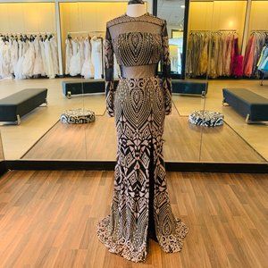 fully beaded with illusion mesh along chest